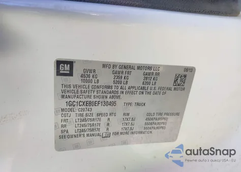 2014 Chevrolet Silverado 2500Hd Lt z USA, uszkodzony, nr VIN 1GC1CXE80EF130495